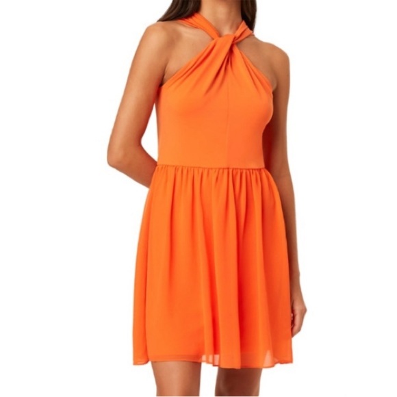 French Connection Panthea Halter Dress Sunshine Orange - Picture 1 of 6